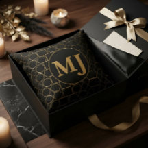 Cadeau de monogramme Art Déco en noir et or Royal