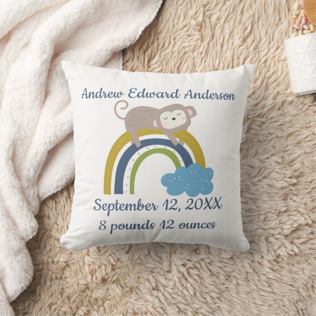 Coussin Cadeau de naissance de bébé animal endormi arc-en- (Couverture)