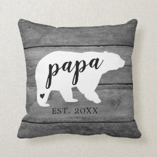 Coussin Cadeau de Naissance Ours Papa Rustique Coeur Photo