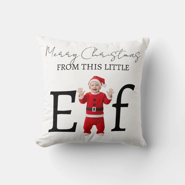 Coussin Cadeau de Noël bébé elfe Joyeux Noël (Recto)