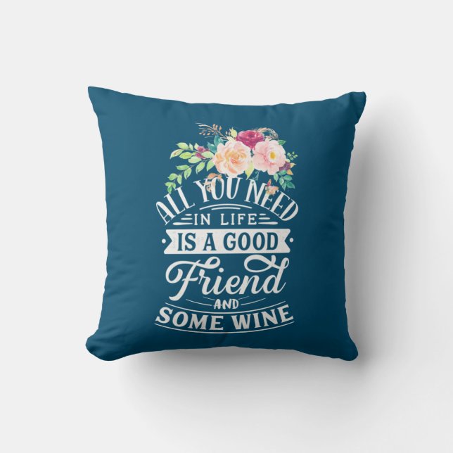Coussin Cadeau de Noël | Bon ami et un peu de vin (Recto)