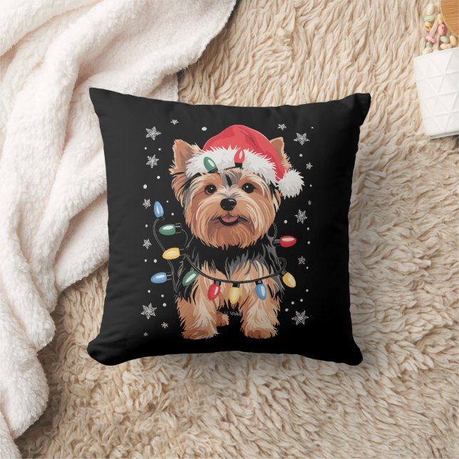 Coussin Cadeau de Noël de Yorkie Chien de Noël Long (Couverture)