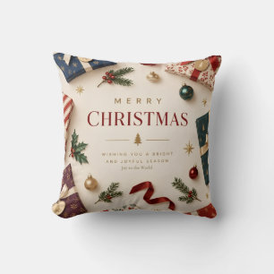 Coussin Cadeau de Noël Élégant Bourgogne et Étoile Dorée É