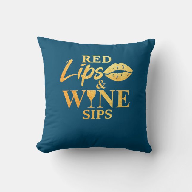 Coussin Cadeau de Noël | Lèvres Rouges Et Gorgées de Vin (Recto)