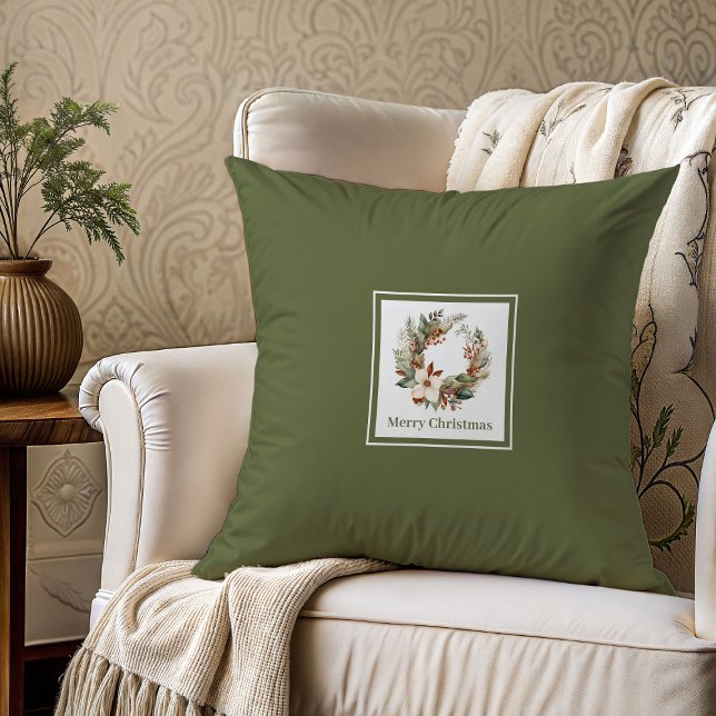 Coussin Cadeau de Noël nom de famille pastel terreux doux (Soft earthy pastel family name Christmas gift pillow

)