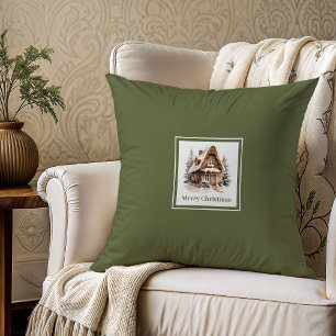 Coussin Cadeau de Noël nom de famille tons neutres classiq