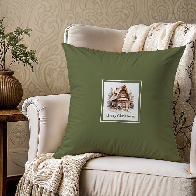 Coussin Cadeau de Noël nom de famille tons neutres classiq (Classic neutral tones family name Christmas gift pillow

)