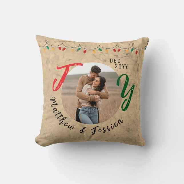 Coussin Cadeau de Noël pour couples Joie rustique festive (Recto)