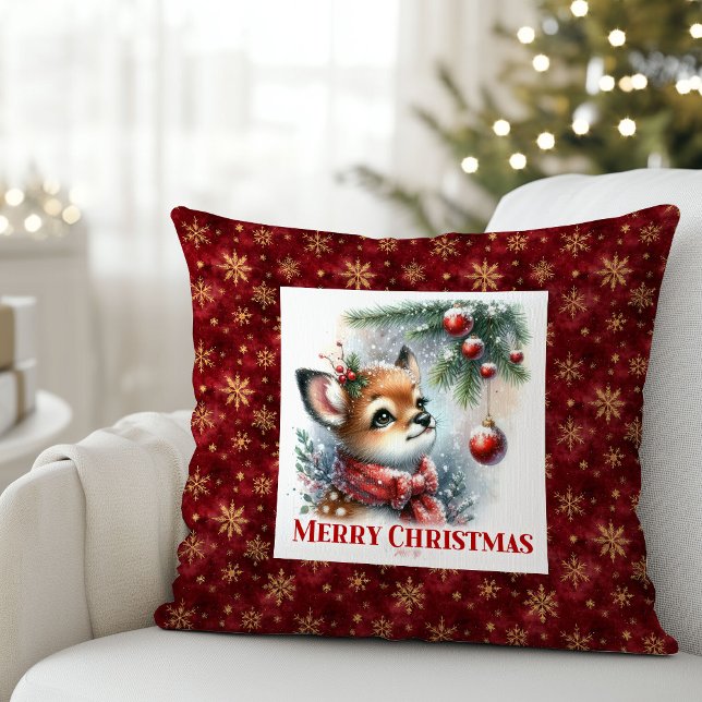 Coussin Cadeau de Noël pour enfants, bébé cerf moderne, fo (Modern Baby Deer Snowy Forest Kids Gift Christmas Pillow

)