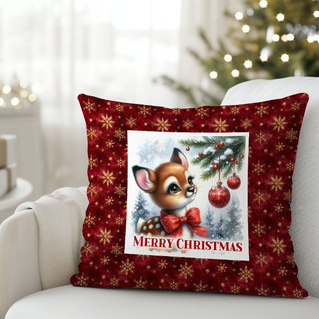 Coussin Cadeau de Noël pour enfants Cerf bébé charmant For (Charming Baby Deer Snowy Forest Kids Gift Christmas Pillow

)