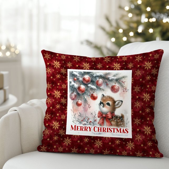 Coussin Cadeau de Noël pour enfants Cerf bébé confortable  (Cozy Baby Deer Snowy Forest Kids Gift Christmas Pillow

)