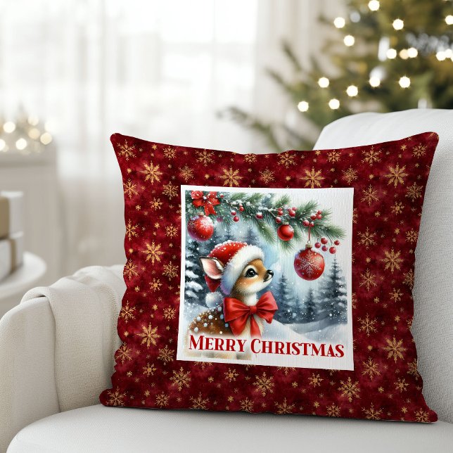 Coussin Cadeau de Noël pour enfants Cerf bébé drôle Forêt  (Funny Baby Deer Snowy Forest Kids Gift Christmas Pillow

)