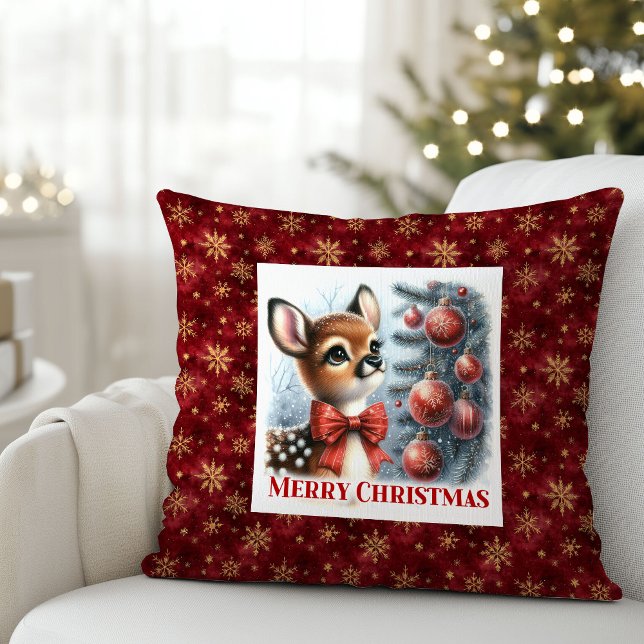 Coussin Cadeau de Noël pour enfants Cerf bébé mignon Forêt (Cute Baby Deer Snowy Forest Kids Gift Christmas Pillow

)