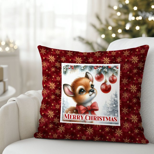 Coussin Cadeau de Noël pour enfants Cerf bébé moderne Forê (Modern Baby Deer Snowy Forest Kids Gift Christmas Pillow

)