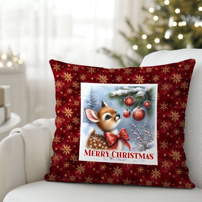 Coussin Cadeau de Noël pour enfants Cerf bébé unique Forêt (Unique Baby Deer Snowy Forest Kids Gift Christmas Pillow

)