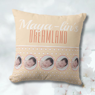 Coussin Cadeau de nurserie à pois pêche