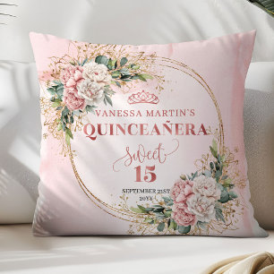 Coussin Cadeau de Quinceañera floral en or rose