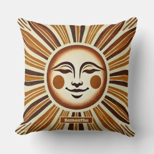 Coussin Cadeau de soleil vintage bohème doré personnalisé
