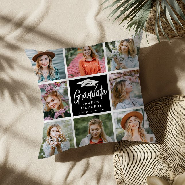 Coussin Cadeau de souvenir de diplômé Collage de 8 photos  (Créateur téléchargé)