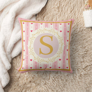 Coussin Cadeau de souvenir de monogramme floral aquarelle
