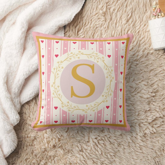 Coussin Cadeau de souvenir de monogramme floral aquarelle  (Couverture)