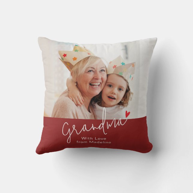 Coussin Cadeau de vacances avec photo de grand-mère modern (Verso)