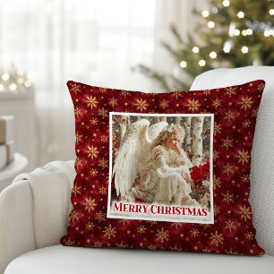 Coussin Cadeau de vacances rouge et or d'ange vintage doux