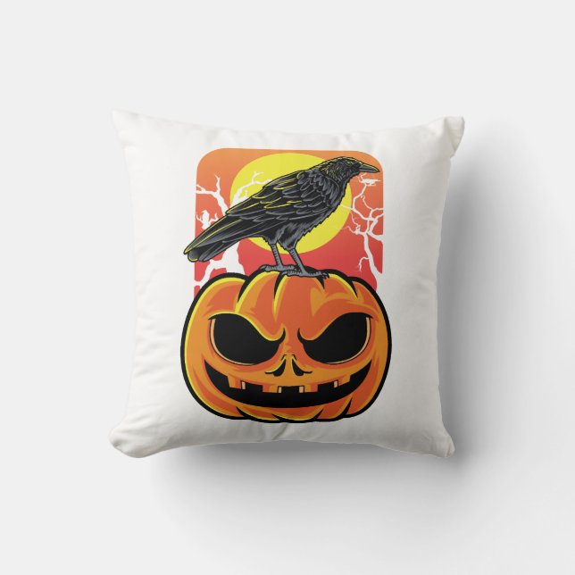 Coussin Cadeau de veilleur d'oiseaux de Halloween corbeau (Recto)