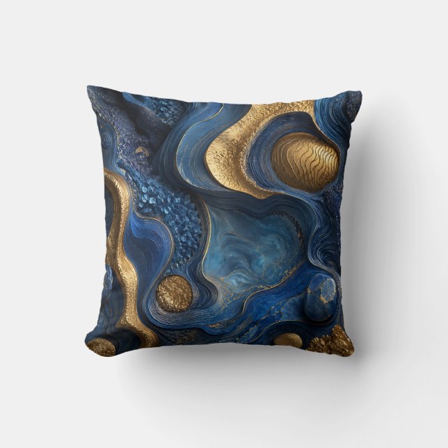 Coussin Cadeau Décoratif Géode Bleu Royal Or Bleu Nuit (Recto)