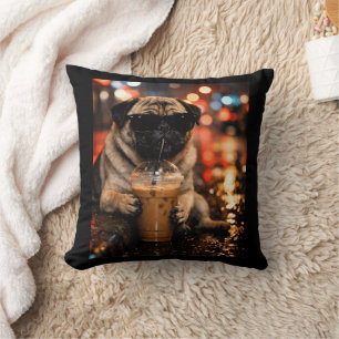 Coussin Cadeau drôle de Bouledogue anglais buvant du café