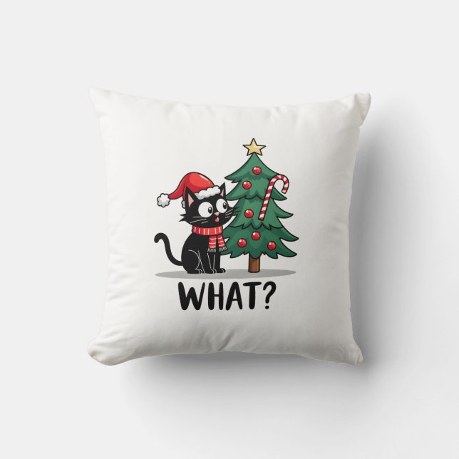 Coussin Cadeau drôle de chat noir renversant l'arbre de No (Recto)