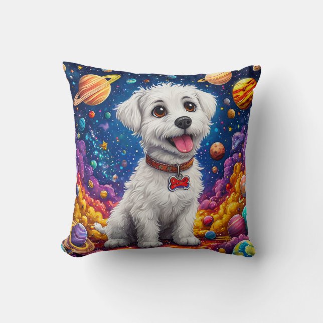 Coussin Cadeau drôle de chiot astronaute pour les amoureux (Recto)