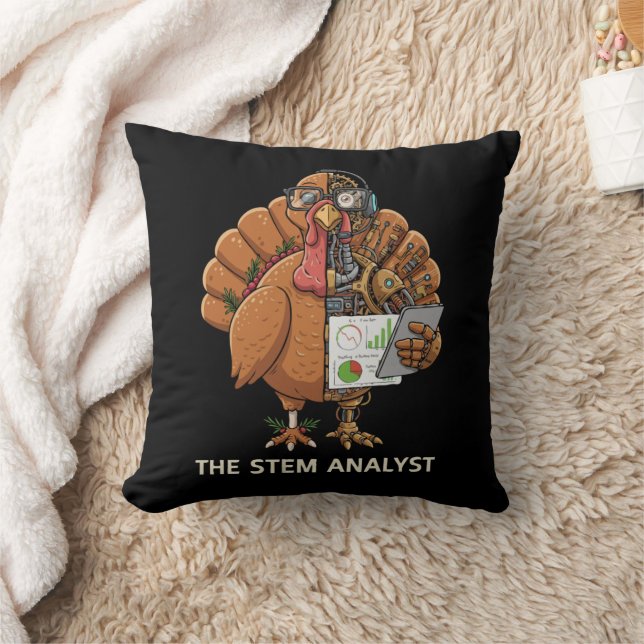 Coussin Cadeau drôle de Thanksgiving Robot Dindon Analyste (Couverture)