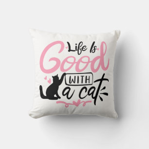 Coussin Cadeau drôle pour amateur de chat Rose Noir Blanc
