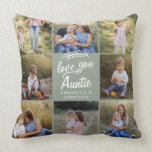 Coussin cadeau familial 8 photo petit-enfant simple<br><div class="desc">cadeau de famille 8 photo petit-enfant simple écriture moderne typographie coussin cadeau sage design vert. modifier le nom pour convenir à votre destinataire</div>