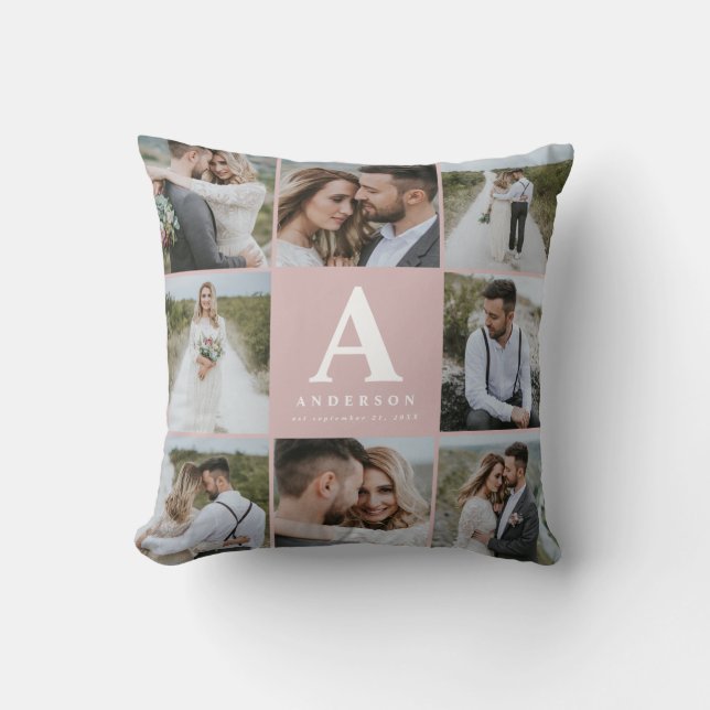 Coussin Cadeau famille mariage multiphoto monogramme (Recto)