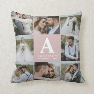 Coussin Cadeau famille mariage multiphoto monogramme