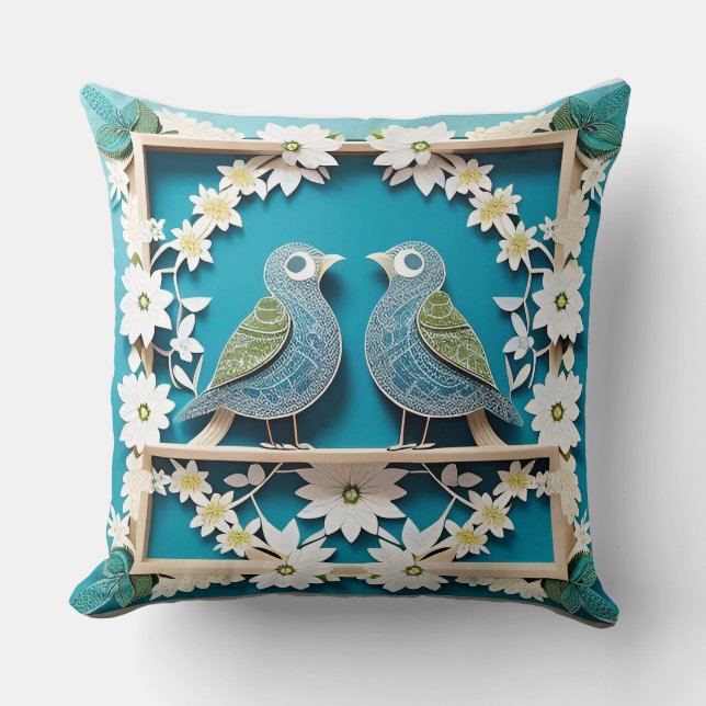 Coussin Cadeau Floral Naturel Geai Bleu (Recto)