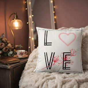 Coussin Cadeau Floral Romantique Cœur Rouge d'Amour