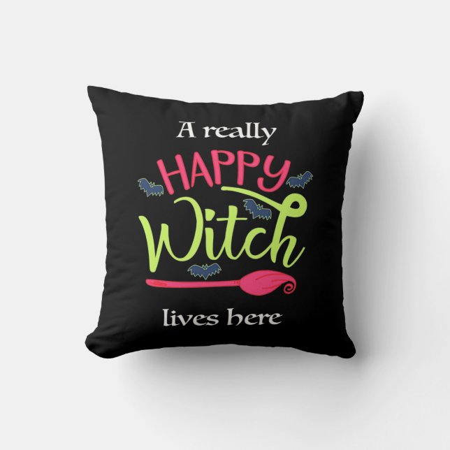 Coussin Cadeau Halloween | Une Sorcière Vraiment Heureuse  (Recto)