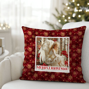 Coussin Cadeau Magique Rouge et Or Ange Vintage 
