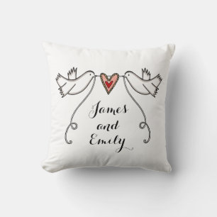 Coussin Cadeau Mariage de colombes blanches personnalisées