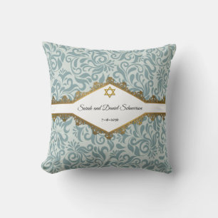 Coussin Cadeau Mariage Serenity Blue Brocade Gold Lace
