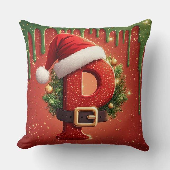 Coussin Cadeau mignon de monogramme de Noël personnalisé (Recto)