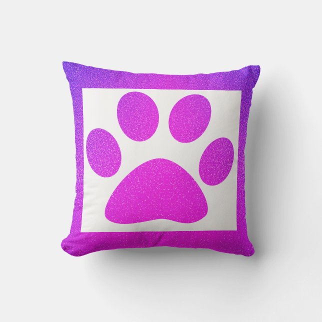 Coussin Cadeau mignon imprimé patte rose violet pailletté  (Recto)