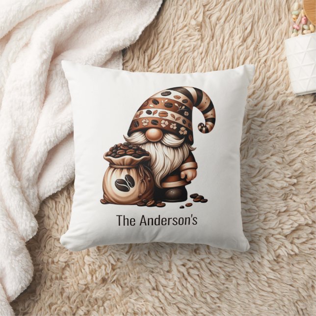 Coussin Cadeau mignon monogramme Gnome de café marron blan (Couverture)