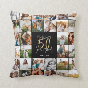 Coussin Cadeau moderne 50e anniversaire multi-photo script