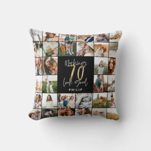 Coussin Cadeau moderne 70e anniversaire multi-photo script