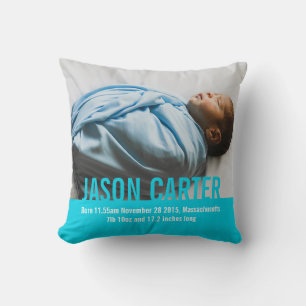 Coussin Cadeau nouveau-né garçons bleu détails de naissanc