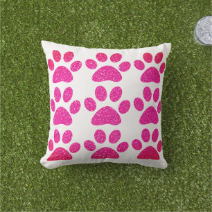 Coussin Cadeau ombré pailleté empreinte de patte rose viol